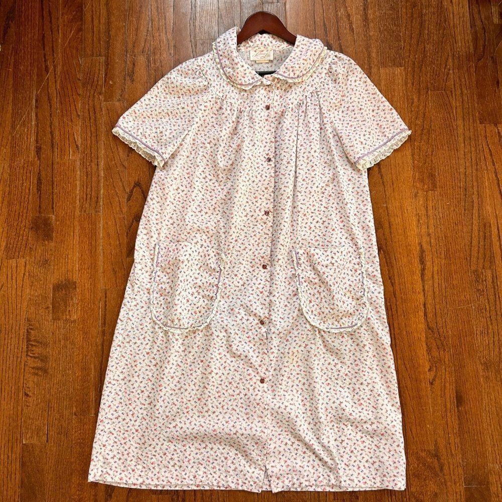 Vintage Leisure Life Womens House Dress Size Large Robe Housecoat Pearl Snap 70s - Picture 5 of 12